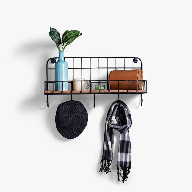 Buy Wall Shelves - Wooden And Black Metal Multi Utility Wall Shelf For Home And Storage by Casa decor on IKIRU online store