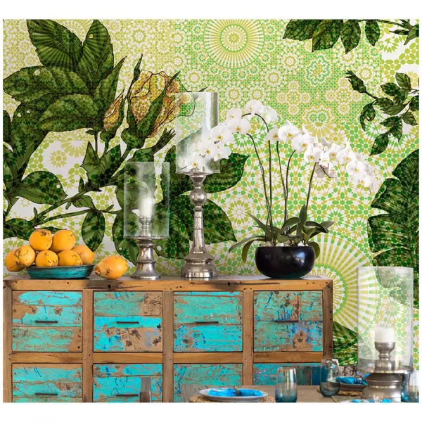 Buy Wallpaper - Mosaic Floral Art Green Wallpaper by Reach Decor on IKIRU online store