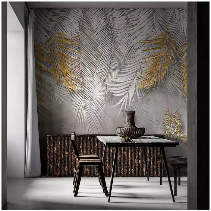 Buy Wallpaper - That Grey & Golden Leaves Wallpaper by Reach Decor on IKIRU online store