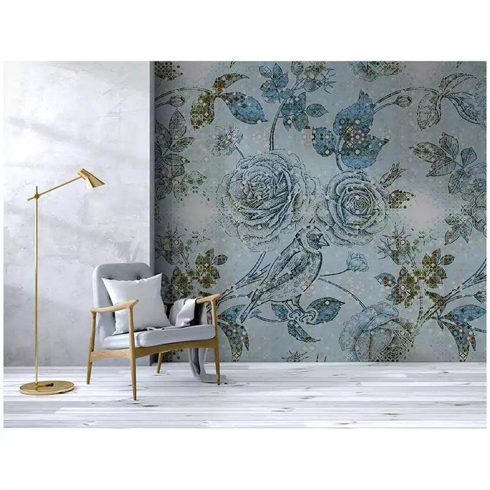 Buy Wallpaper - The Faded Roses Blue Wallpaper by Reach Decor on IKIRU online store
