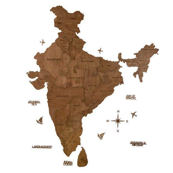 Buy World Map - 3D India Map Decal Chestnut | Wooden Wall Art Decor For Office by Wooden Art Studio on IKIRU online store